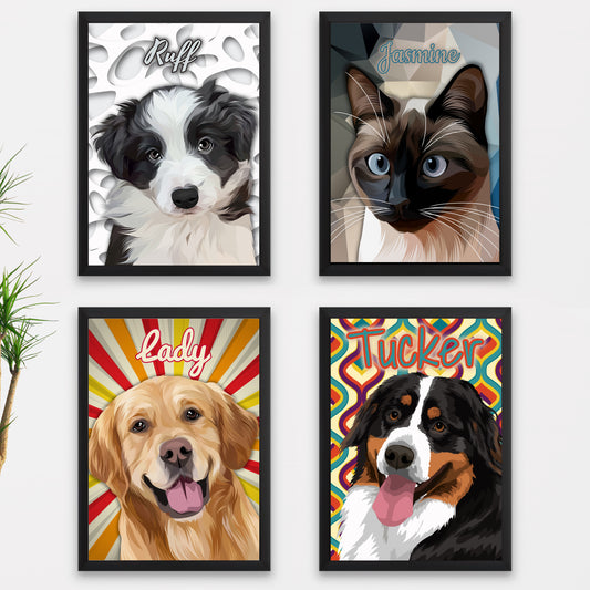 "Pop Art Pets" A3 Framed Set of 4 Fully Framed Ready to Hang