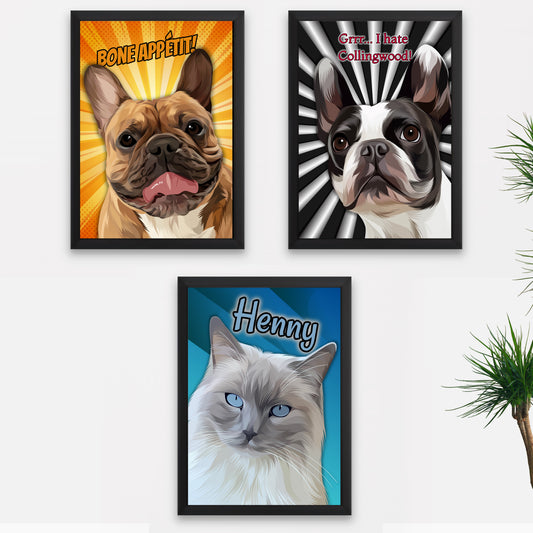 "Pop Art Pets" A3 Framed Set of 3 Fully Framed Ready to Hang