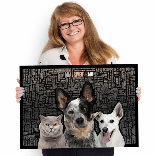 "More Than Words" 3 Pets in One Pet Portrait ONE SIZE A2 420mm x 594mm